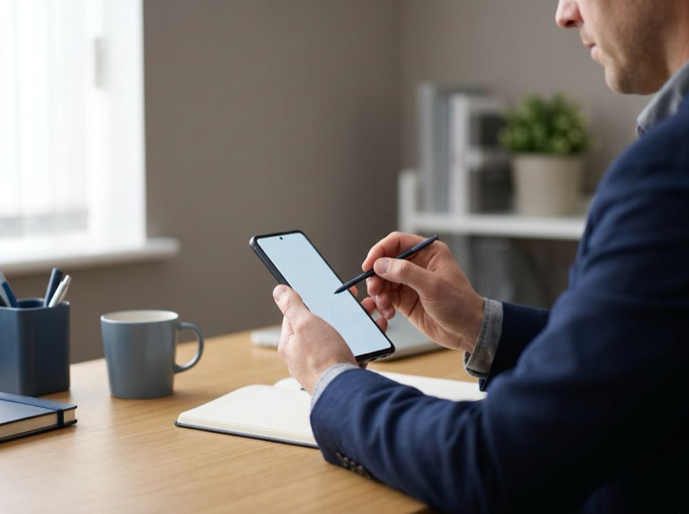 A business owner completing a short enquiry form on a phone