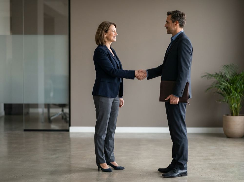 An office manager and a matched provider agreeing terms